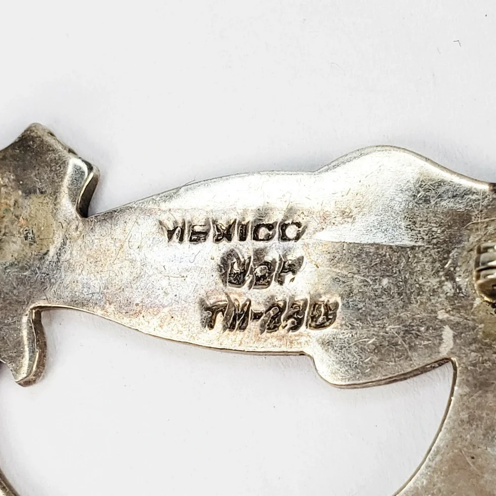 Mexico Cat Brooch 925 Sterling Silver Vintage Etched TM-238 Taxco Pin